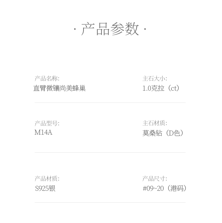 直臂微镶尚美蜂巢S925银镀白金莫桑钻女戒1克拉D级 - 15